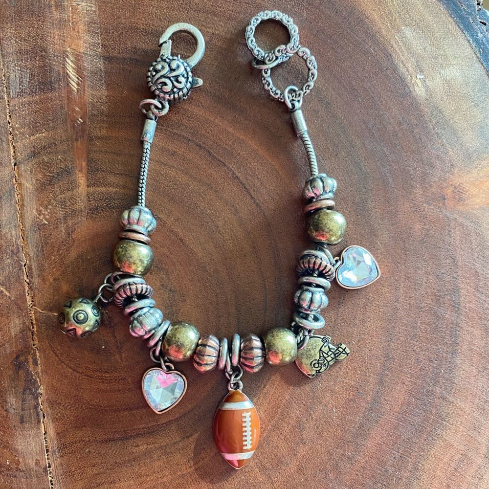 MIXED metals silver and bronze football‎ theme charm bracelet - Picture 3 of 3